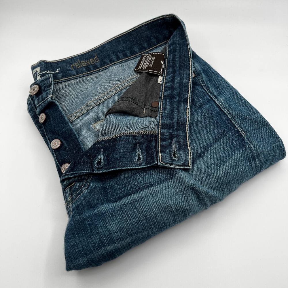 7 For All Mankind Relaxed Jeans Mens 34 Blue Good Distressed Button Fly Denim